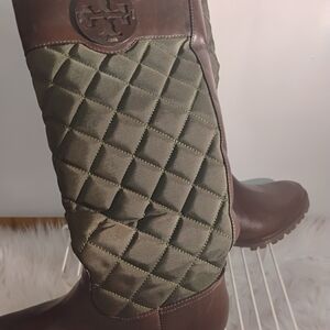 Tory Burch Quilted Olive and Chocolate Boots